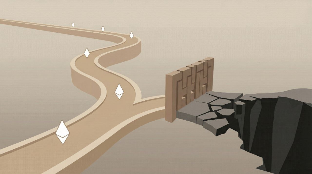 Illustration of a winding road bridging a chasm by way of modular blocks.