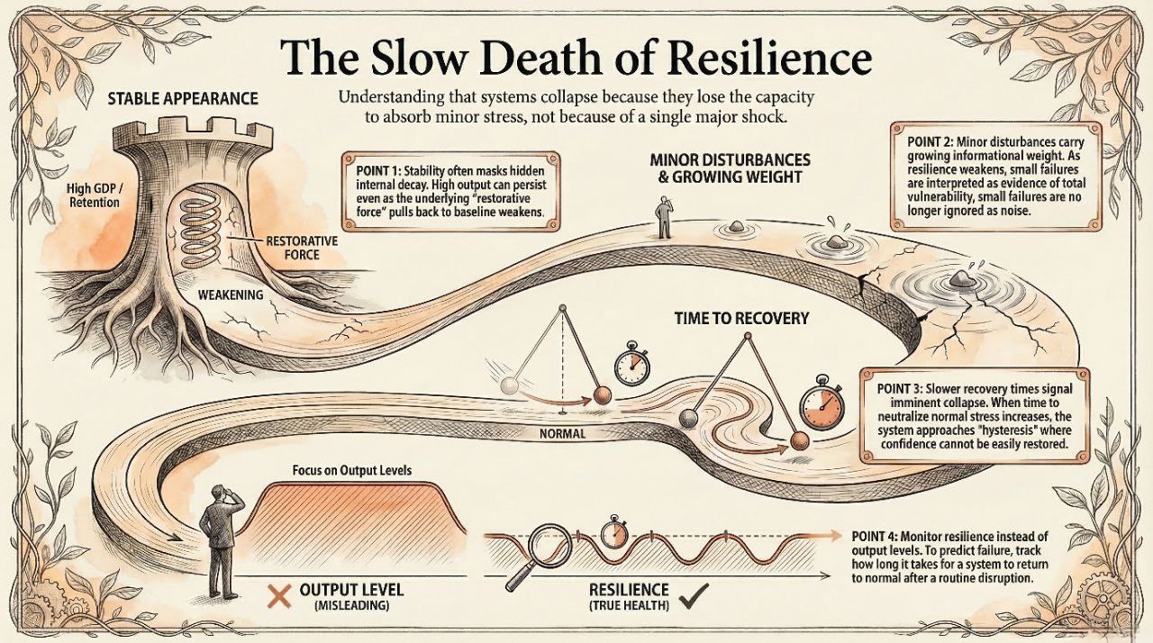 Infographic titled 'The Slow Death of Resilience'.