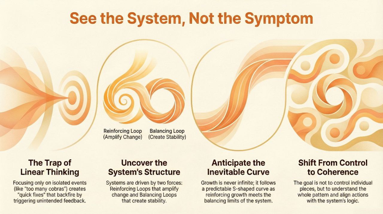 Infographic titled 'See the System, Not the Symptom'.